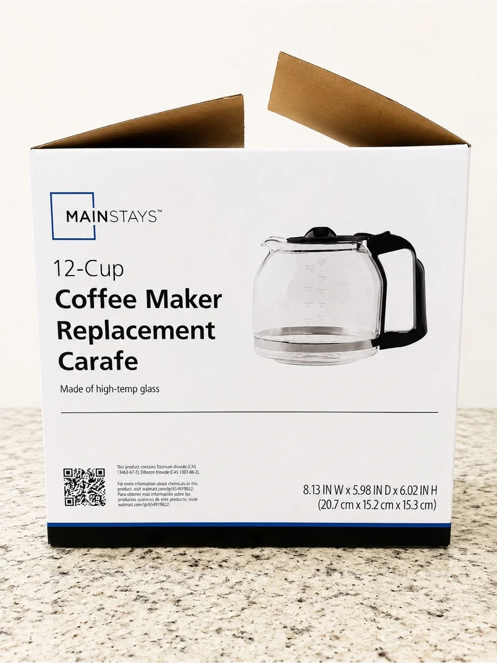 Mainstays 12 Cup Coffee Maker Replacement Carafe Glass Pot Black Handle NEW